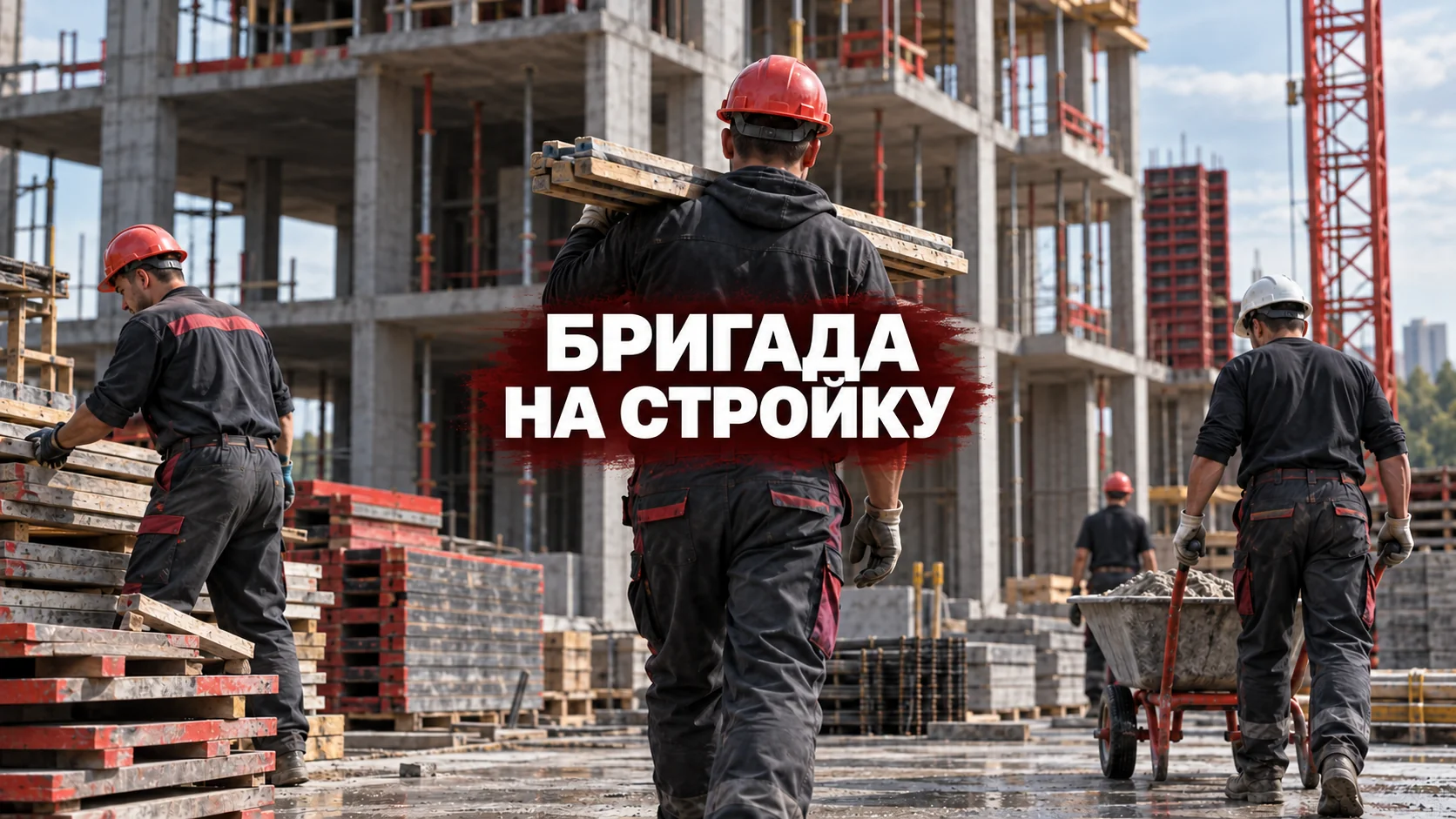 Иллюстрация бригады рабочих на строительной площадке