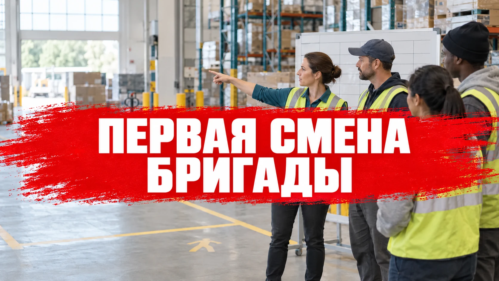 Координатор и руководитель рабочей команды уточняют план операций в светлом складском помещении, концептуальная иллюстрация