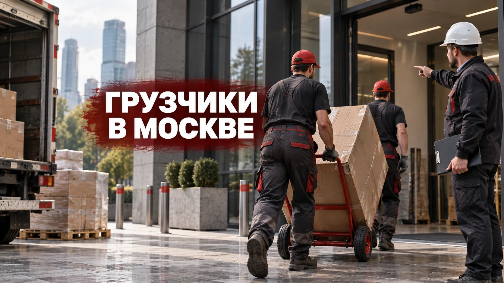 Обложка статьи: грузчики перемещают груз к входу в коммерческое здание