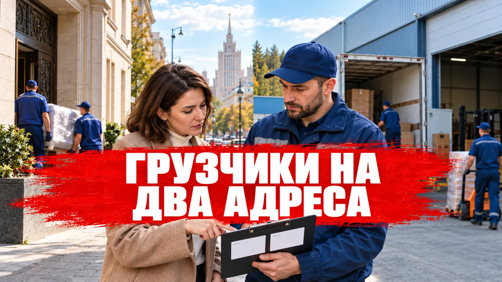 Заказчик и координатор грузчиков сверяют две точки на маршруте между городским и загородным объектом