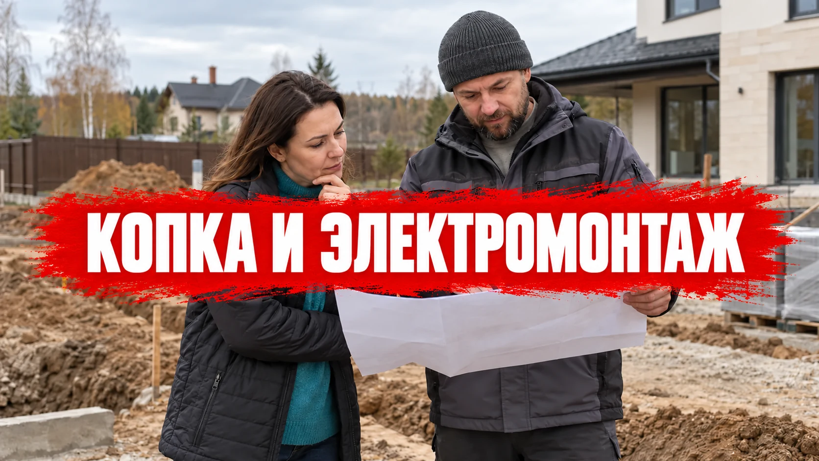 Заказчик и представитель бригады обсуждают участок по плану, концептуальная иллюстрация