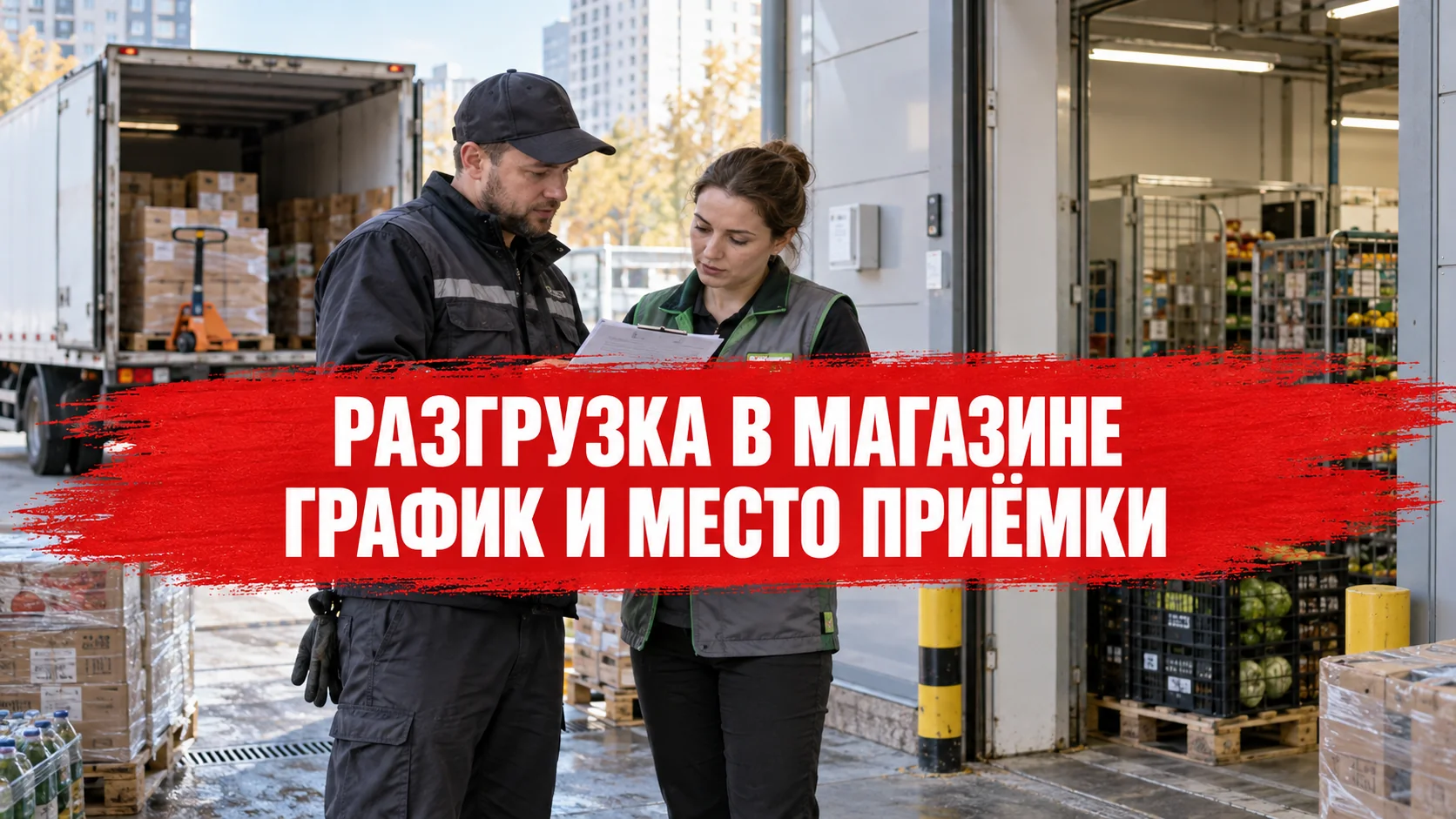 Разгрузка товара в магазине: сотрудники заранее согласуют график и место приёмки