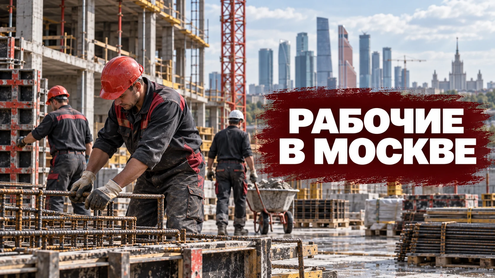Обложка статьи о бригаде разнорабочих в Москве: рабочие на строительном объекте