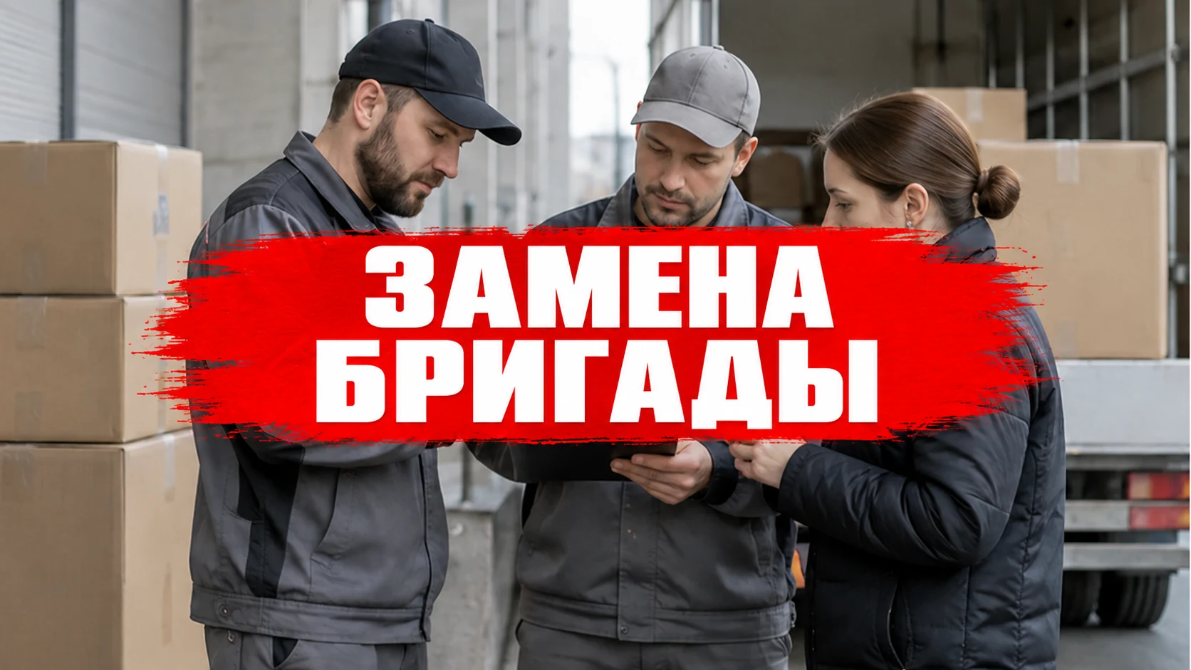 Представитель объекта и двое работников рассматривают записи рядом с коробками