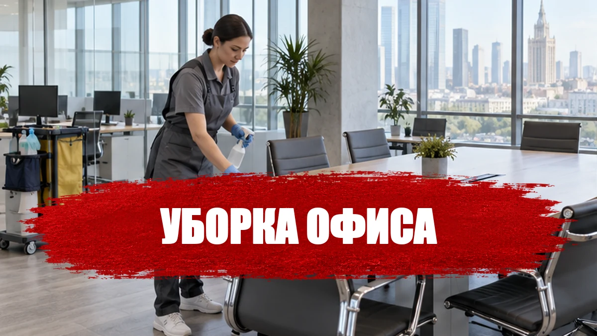 Клинер протирает стол в переговорной офиса