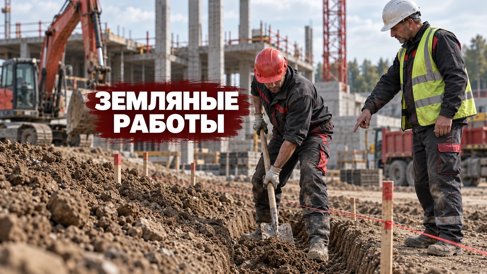 Обложка статьи о земляных работах: ручная бригада готовит участок под копку траншеи